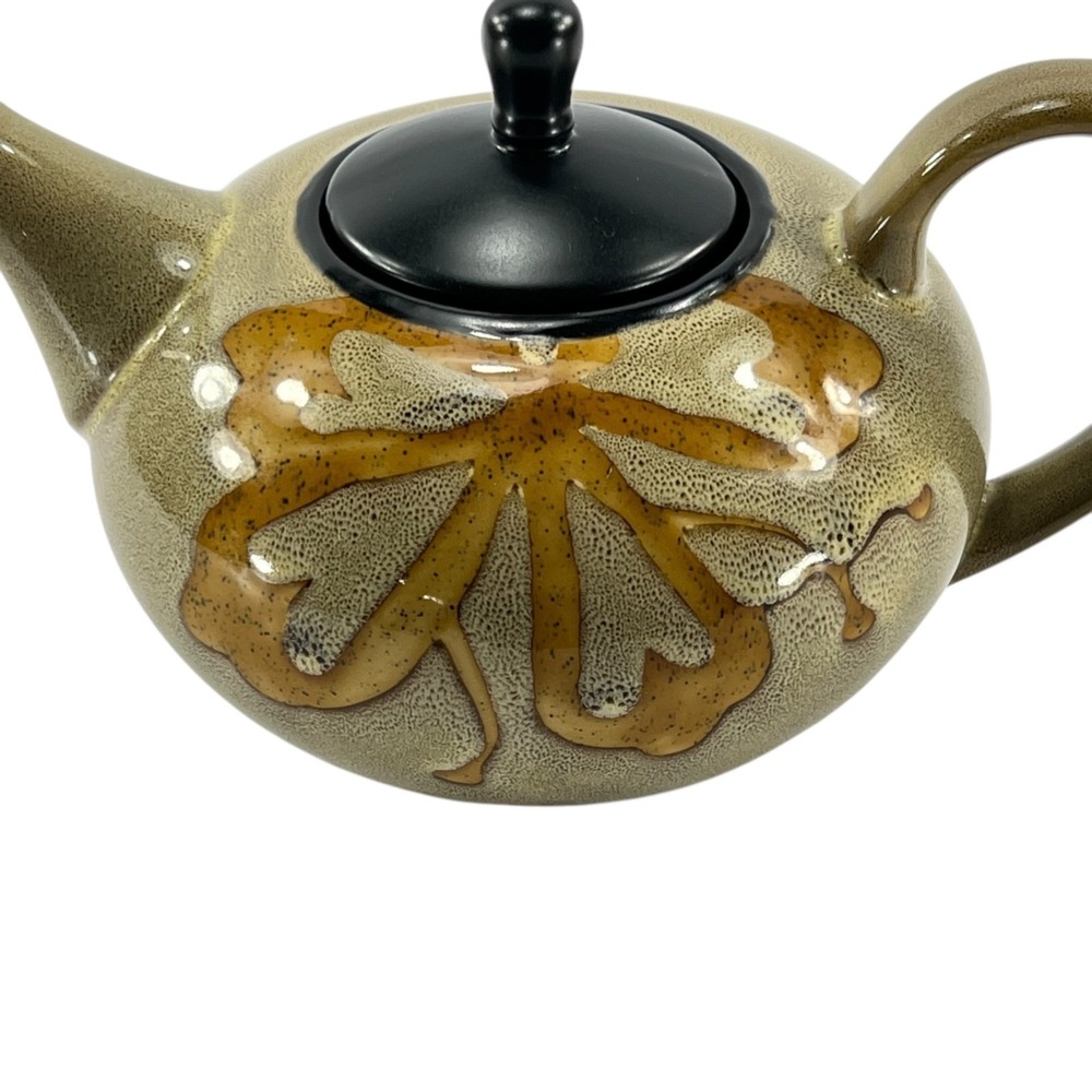 Pier 1 Kioko Teapot Hand Painted Stoneware Speckled Body Yellow Flower 2007 - Picture 2 of 10